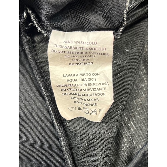 BEBE Sport, Sheer Black Stripe Black Sports Bra, BEBE Crystal Spellout, Size M - Picture 6 of 7